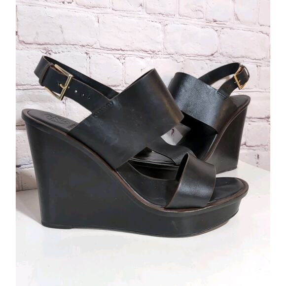 Tory Burch Lexington 110mm Black Leather Platform Wedge Sandals 9 - Picture 1 of 13